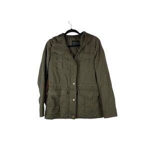 Lucky Brand Army Green Utility Hooded Jacket Size S Lightweight Cotton Outerwear